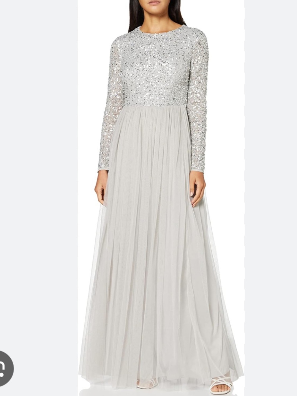 Maya Deluxe Maternity Embellished Maxi Dress Sz 4 Bridesmaid Silver Gray Sequins